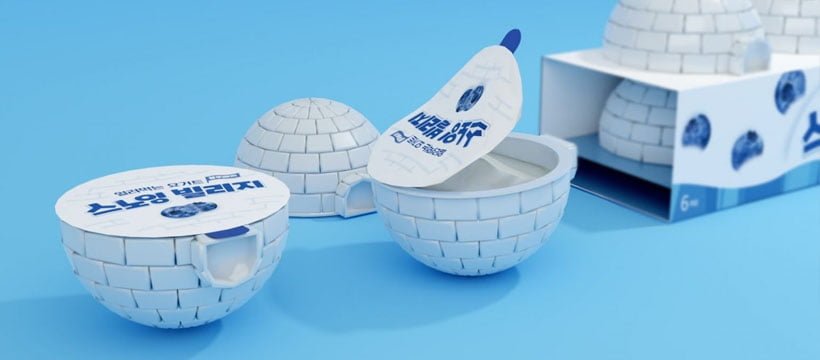 Embalagens de iogurte em formato de iglu